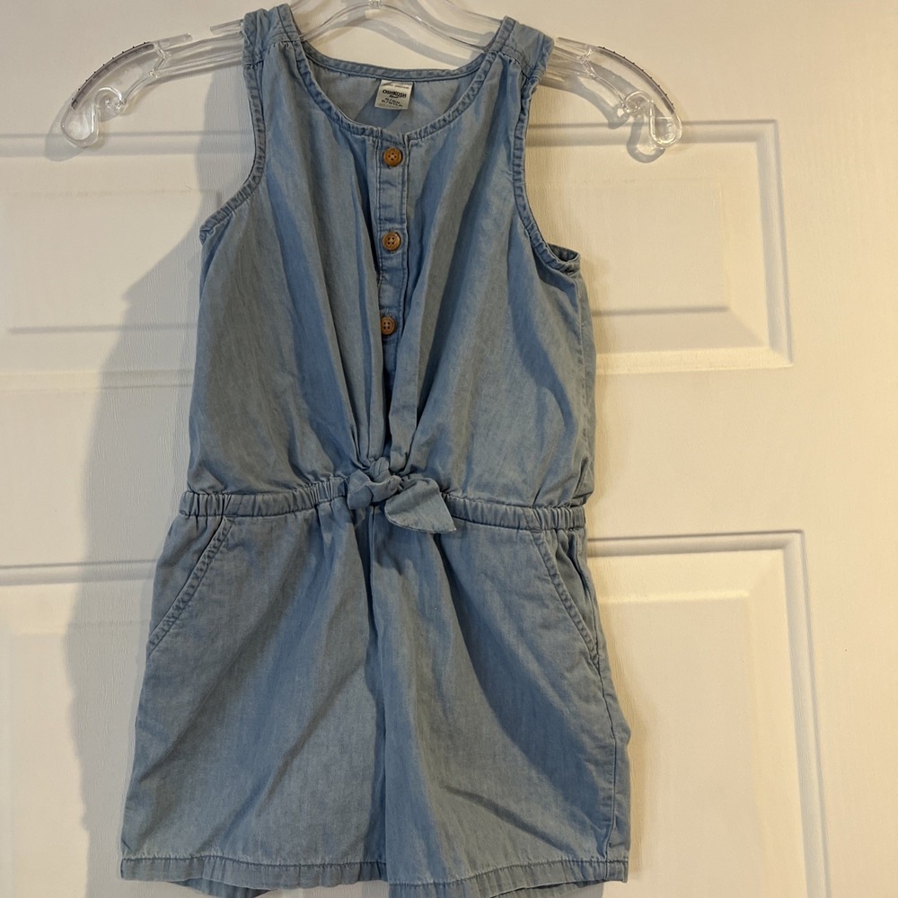 Girls OshKosh B'gosh Blue Denim‎ Romper 6-6x -6 1/2 Button -Elastic Waist